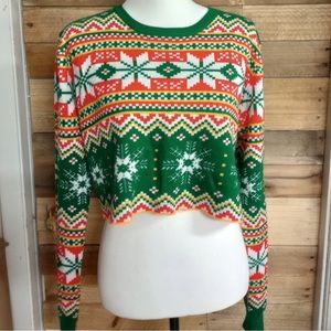 Uideazone Christmas Sweater Printed Long Sleeved Cropped Size Large